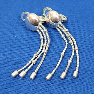 Silver-Tone Dangling Ball‎ Tassel Earrings With Clip-On Backing